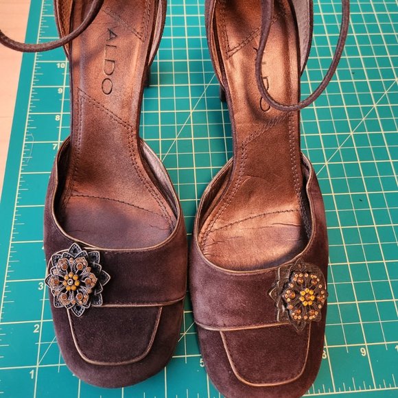Aldo brown suede jeweled heels - Picture 2 of 7